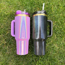 Büyük Kapasiteli Boş Süblimasyon Parlak Ayna Altın Kaplama Glitter Holografik Pırıltılı 40Oz H2.0 Lazer Gravürü ve Süblimasyon için Sarvamer Tumbler, durumla satıldı