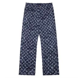 남성 청바지 디자이너 Long Pants L 브랜드 DENIM 스트레이트 패션 스트리트웨어 럭셔리 디자이너 캐주얼 바지 씻은 캐주얼 청바지 v 글자 인쇄 남성 블루 커스텀 버튼