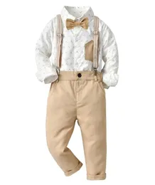 Комплект одежды для маленьких мальчиков, костюм, рубашка джентльмена с галстуком-бабочкой, комплекты брюк, вечерние, свадебные, красивая детская одежда для мальчиков 2202189979426