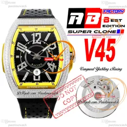 Vanguard V45 Yarış ETA A2824 Otomatik Erkekler İzle ABF Diamonds Çember Sarı İç Siyah Diyal Pırlanta İşaretleri Kauçuk Kayış Süper Ediiton PureTiMewatch ReloJ Hombre