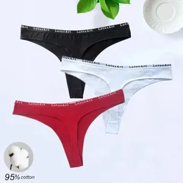 Women's Panties 3Pcs/Pack Soft Cotton Thong Women Plus Size Fitness Hip Lifting G-string Letters Waistband Low Rise Seamless Underwear