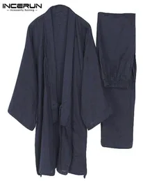 Men039s Sleepwear Men Kimono Set Homewear Japanese Style Solid Color Cotton Tops And Pants Pajamas Loose Casual Comfy L5XL15548861