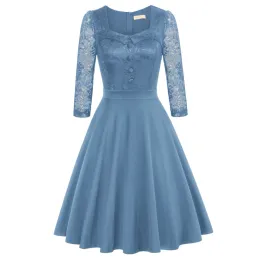 Ubierz belle poque vintage półprzewodnikowy sukienka dla kobiet koronkowe sukienki koktajlowe z kieszeniami 3/4 rękawy koronkowe sukienki A30