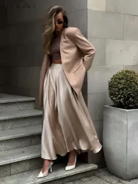 kjol föddladies elegant satin lösa kvinnor kjol 2023 hög midja maxi kjolar streetwear klassisk lång kjol mode kvinnlig svart kjol