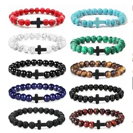 Män naturlig sten pärla tvärarmband onyx meditation armband kvinnor yoga smycken homme pulser lava turkois pärlstav armband