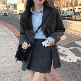 Work Dresses Insozkdg Korea Chic Spring Autumn Temperament Lapel All-match Long Sleeve Suit Jacket High Waist Slim Hip Skirt Two-piece Set