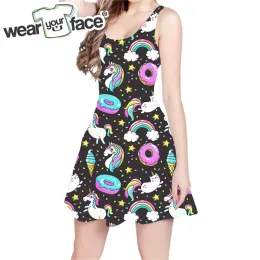 Kleid Cartoon Comic Einhorn 3D All Over Print Skater Kleid Hipster Mode Frauen Kleidung Casual Bodycon Kleider Dropship