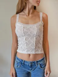 Kvinnor t skjortor kvinnor y2k sexig spets camisole fyrkantig hals blommig tank topp smal fit se genom mesh cami gå ut klubbkläder