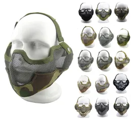 Máscara tática de airsoft com proteção de ouvido, equipamento de proteção de tiro ao ar livre v2 malha de arame de aço metálico meia face no030043033659