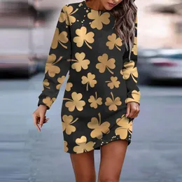 Casual Dresses Business Dress For Women 2024 Women's Fashion St. Patrick's Day Printed Round Neck Skater With Sleeves