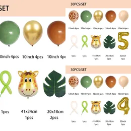 Nowe 30pcs/Lot Jungle Safari Number Zestaw Dzieci 1 2 3 lata Dekoracje przyjęcia urodzinowe Dziki zielone balony lateksowe
