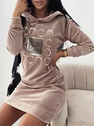 Women's Hoodies Women Long Sweater Dresses LOVE Print Hooded Loose High Collar Sweatshirts Sleeve Pullover Fall Winter Y2K Street Style Top