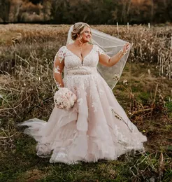 Vestido de novia de encaje de champán 2024 Vestidos de novia de talla larga  de cuello en V