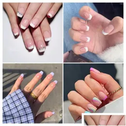 Unghie finte 24 pezzi Naked Pink French White Side Short Semplice Nail Art Beauty Press On Fake Fl Er Suggerimenti artificiali Drop Delivery Dheht