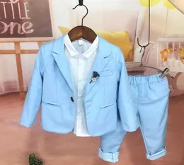 2021 New Fashion Kids Pink Wedding Blazer Suit Brand Flower Boys 공식 턱시도 학교 정장 어린이 Spring Blue Clothing Setsb122 x6794556