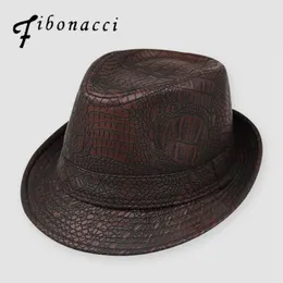Fibonacci Hats For Men England Fedora Jazz Hat Mans Vintage PU Leather Winter Panama Cap Bowler Hat Cap Classic Version Gentlema286k