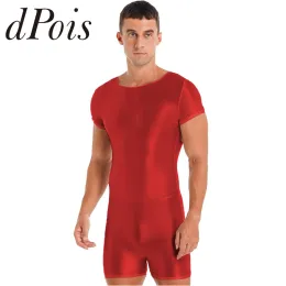 Roupa de banho dos homens brilhante manga curta bodysuit macacão maiô para esporte correndo yoga natação maiô para homem beacwear