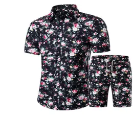 Fashionmen gömlek setleri set yeni yaz gündelik baskılı hawaii gömlek homme kısa erkek baskı elbise takımları setler artı boyutu6618708