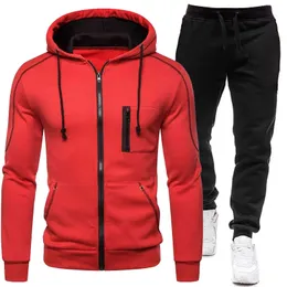 Aktif Giyim Mens Moda Sonbahar Kış Çift Fermuarı Ceket Hoodie Pant Sıcak Takip Giyim Jogging Suits M3XL 240219