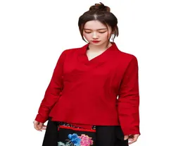 Wholeshanghai Story Tanming Women039s Vintage Casual Chinese Costume Hanfu Bawełniane koszule lniane TOPS5723569