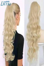 Lativ Synthetic Long Wavy Ponytail Ash Blonde Color Drawstring Ponytail Clipon Hair Extensions for Women Black Blond Daily 226585848