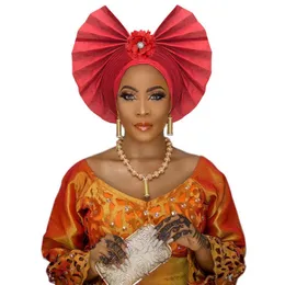 Fashion auto gele headtie African Nigerian women traditional aso oke autogele fan shape for wedding party222h