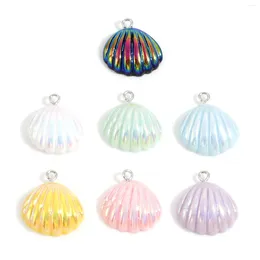 Charms Fashion Resin 3D Shell Multicolor AB Rainbow Color Pendants DIY Necklace Bracelets Women Jewelry Gifts 22mm X 20mm 10PCs