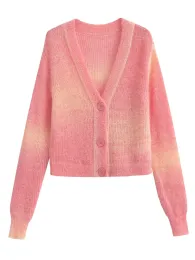 가디건 mingmingi 2024 여성 패션 스위트 그라디언트 컬러 니트 짧은 가디건 귀여운 느슨한 스웨터 세련된 긴 소매 니트 코트