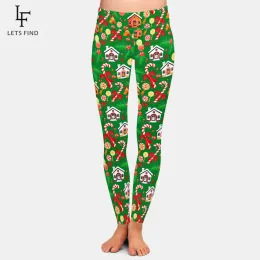 Leggings LETSFIND Neuankömmling 3D-Weihnachtszuckerstange mit roter Schleife, Glockenhaus-Druck-Leggings, hohe Taille, schlanke Damen-Leggings