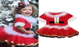 Jul barnkläder klänning sätter barn jultomten päls krage toppar väv tutu kjolar 2st xmas kjol baby flicka xmas outfits1483506