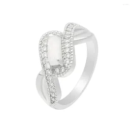 حلقات الكتلة Hainon Rectangle Fire White Opal for Women Wedding Modelry Fashion Vintage Silver Color Cross Ring