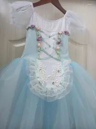 مرحلة ارتداء الأطفال Giselle Skirt Sky Blue Professional Professional Long Ballet Tutu Dress for Women Girls Kids Performance Dance Ballerina