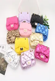 Meninas macio pu bolsa mini brilhante saco do mensageiro crianças na moda correntes de metal rhombic treliça ombro bags4264759