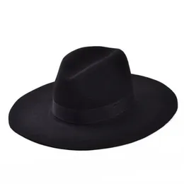Whole-Fashion Vintage Lady Girls Girls Wool Feel Fedora Hat Black Floy Cowboy Hat for Men and Women Shippin191d