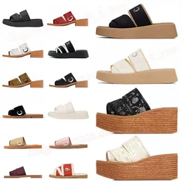 Summer Woody Flat Mules Women Designer Sandals Slides shoes Canvas Rubber Cross-woven Foam Sliders