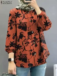 Tops Vintage Floral Printed Long Sleeve Tops Bohemian Holiday Shirt Casual Islamic Clothing 2023 ZANZEA Women Muslim Abaya Blouse