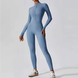 Women's Tracksuits Zipper yoga boiler set long sleeved womens sportswear gym jumpsuit high-strength fitness all-in-one tight fitting suit J240305
