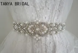 Verklig bild Beaded Pearls Wedding Sashes Bridal Dress Luxury Rhinestone White Ribbon Bröllop Bälten Tillbehör 100 Handgjorda XQ27580845