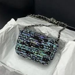 Women Designer Green Shimmer Sequins Vanity Torby Klasyczne mini malutka obudowa kosmetyczna pudełko szminki złoto metalowy sprzęt Matelasse łańcuch crossbody torebka 14 cm