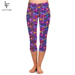 Leggings LetsFind 3D Abstract مشرق لامعة الأشكال الهندسية الملونة طباعة نساء كابري طماق الموضة السراويل الناعمة عالية الخصر