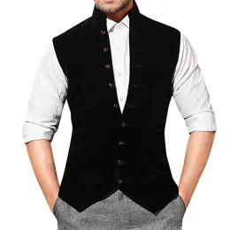 Gilet Abito da uomo Gilet in velluto Colletto rialzato Gilet da sposo monopetto Gilet da sposo slim fit Gilet Steampunk senza maniche per uomo Gilet