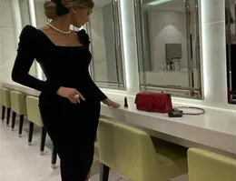 Kadınlar Seksi Tasarımcı Uzun Kollu Velvet Siyah Midi Zarif Ünlü Bodycon Partisi Elbise Vestido 2104165150879