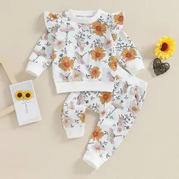 Clothing Sets Autumn Toddler Baby Girls Clothes Flower Print Long Sleeve Pullover Sweatshirts Pants Casual 2PCS Outfit Kids