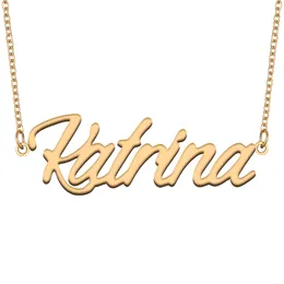 Katrina-Namensketten-Anhänger, individuell personalisiert, für Frauen, Mädchen, Kinder, beste Freunde, Mütter, Geschenke, 18 Karat vergoldeter Edelstahl