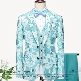 Ternos gn 2024 novo verde menta jacqaurd smoking para padrinhos melhor homem festa de casamento usar pico lapela blazer ternos moda masculina pano