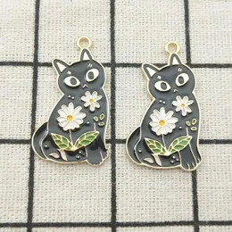 Encantos 10 pçs esmalte flor gato charme jóias acessórios brinco pingente pulseira colar liga de zinco diy encontrar 18x32mm