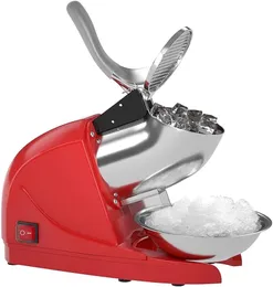Ice Shaver Prevent Splash Electric Three Blades Snow Cone Maker Stainless Steel Shaved Ice Machine 380W 220lbs/hr Home and Commercial Ice Crushers (Red)