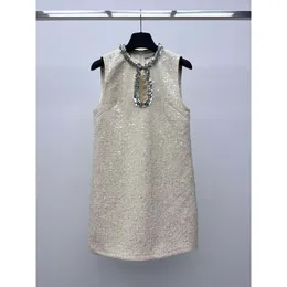 Vestidos casuais na altura do joelho feminino espartilho botão fino plissado férias ccrystal diamante decote oco S-L fz2403042