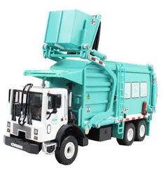 Legering Diecast Barreled Garbage Carrier Truck 124 Avfallsmaterial Transportör Fordonsmodell Hobby Toys for Kids Christmas Gift Y2005300959