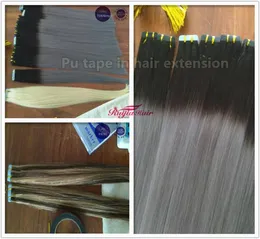 100 Human Hair Pu Tape Skin Hair Extensions 25gpcs 50pcslot125gset Ombre Color 2Grey5962655